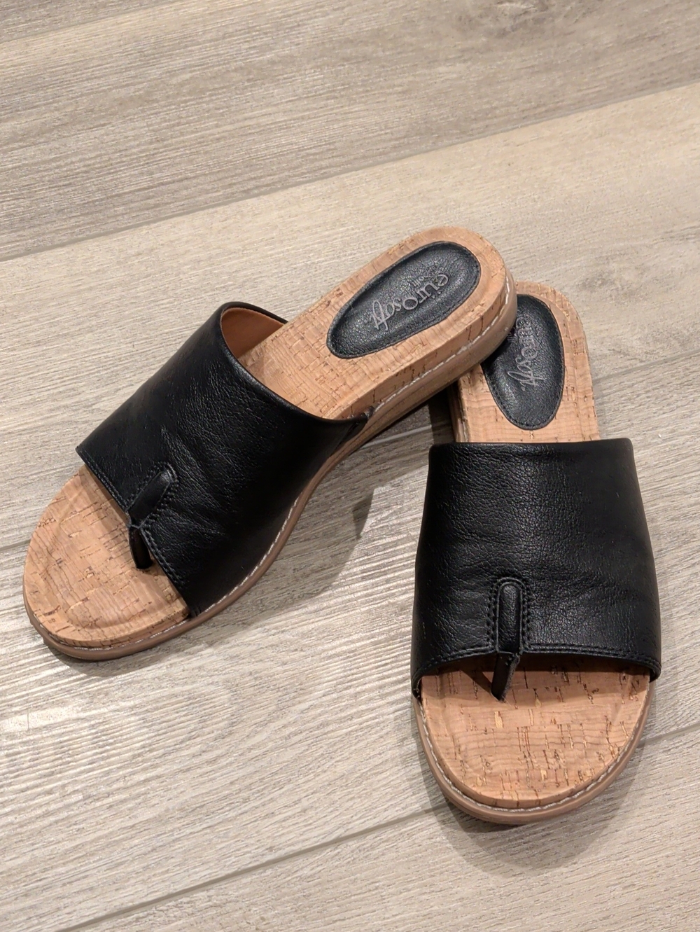 Women's Black Slip-On Cork Footbed Sandals